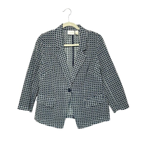 Chico's Embroidered Eyelet Blazer Women's Sz 0 (S) Blue Nautical Boho Preppy - Picture 1 of 6